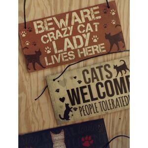 Cat Sign Wall Decor Wood Door Sign Hanging Plaque Cat Home Gift